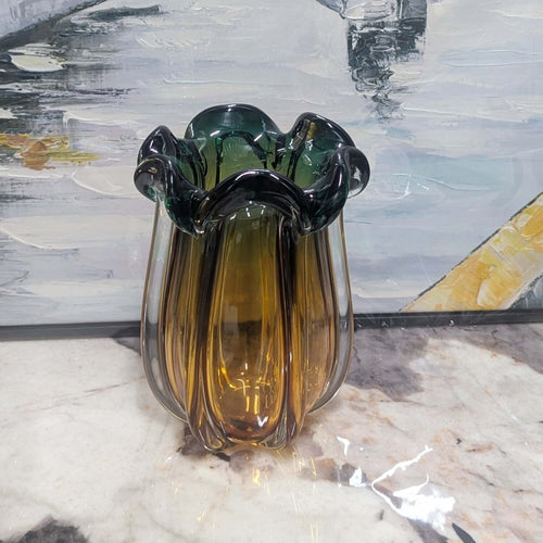 Lotus Vintage Glass Vase Olive Yellow