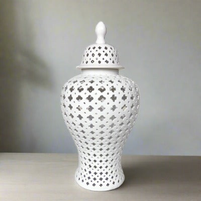 Hamptons Style Lace Ginger Jar White 61CM 