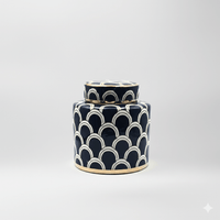 Navy Scallop Ceramic Ginger Jar - Small
