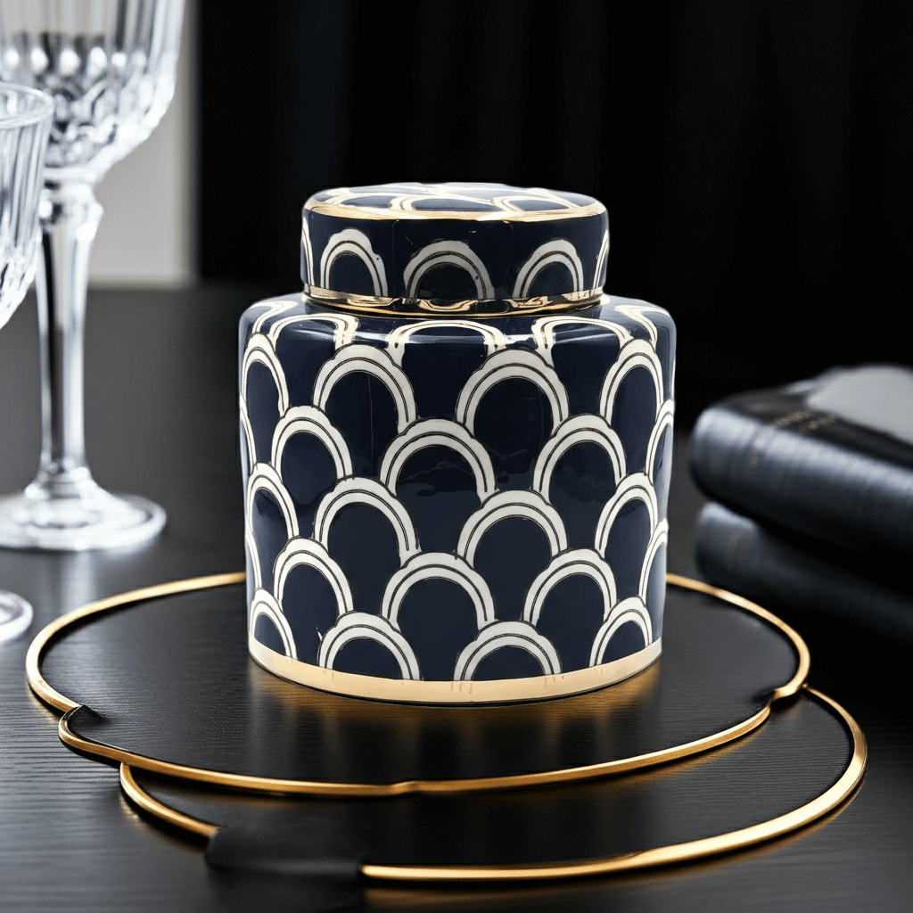 Matisse Navy Gold Fine Ceramic Jar Small