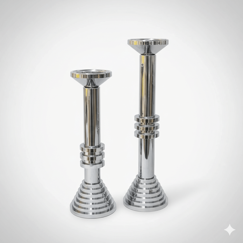 Modern Chrome Sculptural Candle Holder Set