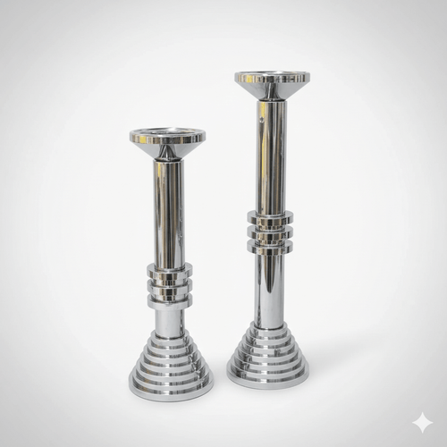 Modern Chrome Sculptural Candle Holder Set