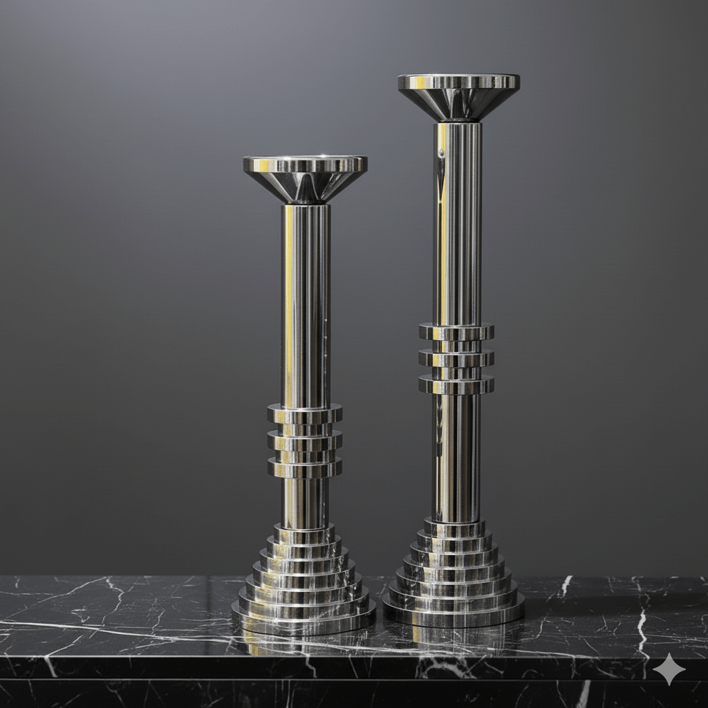Modern Chrome Sculptural Candle Holder Set