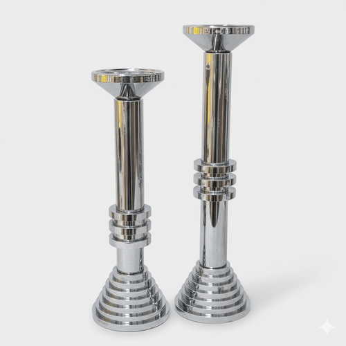 Modern Chrome Sculptural Candle Holder Set