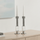 Modern Crystal & Chrome Candle Holder Pair