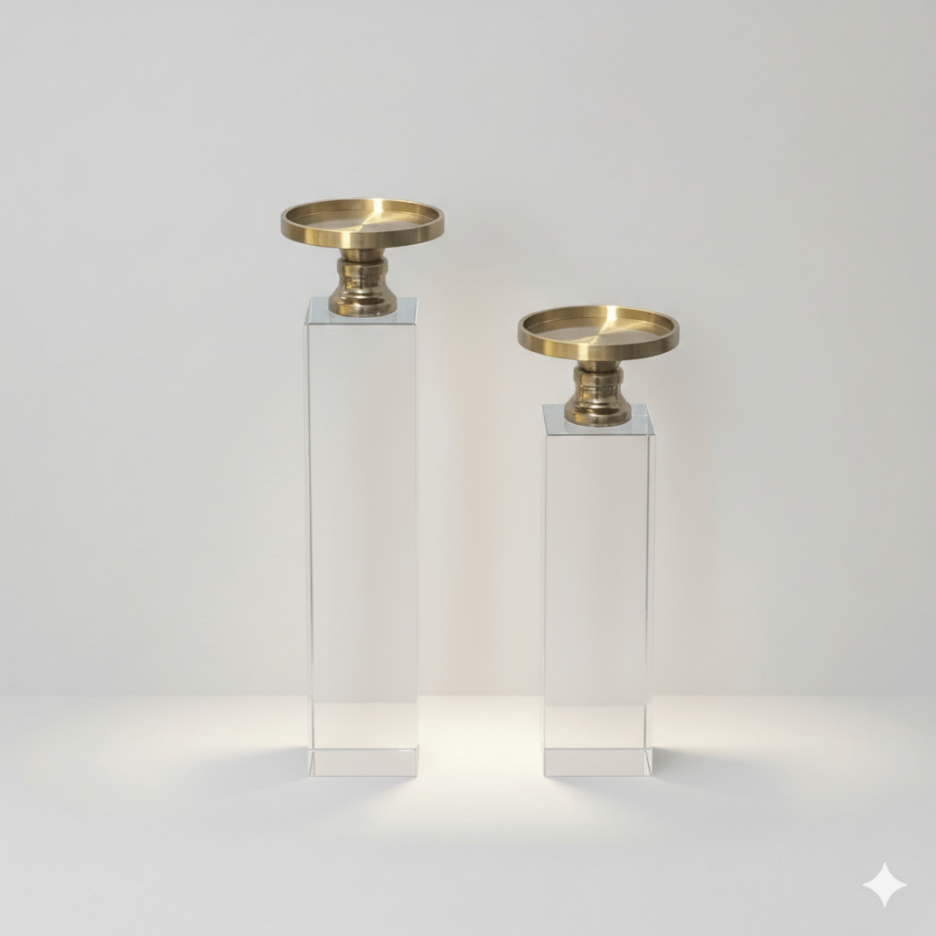 Modern Crystal & Gold Candle Holder Set