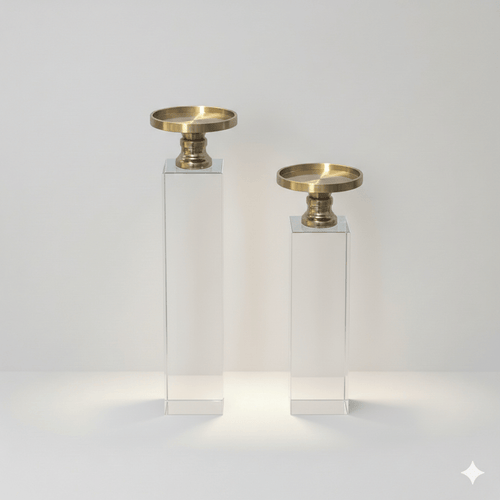 Modern Crystal & Gold Candle Holder Set