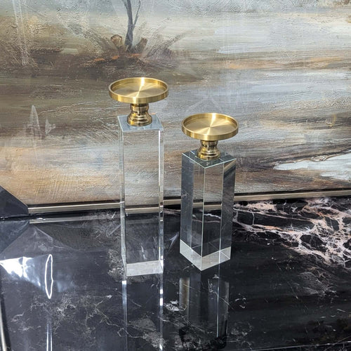 Modern Crystal & Gold Candle Holder Set