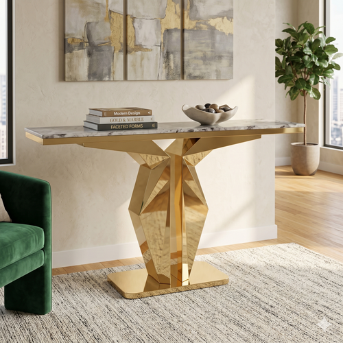 Modern Faux Marble Console Table - 160cm Gold