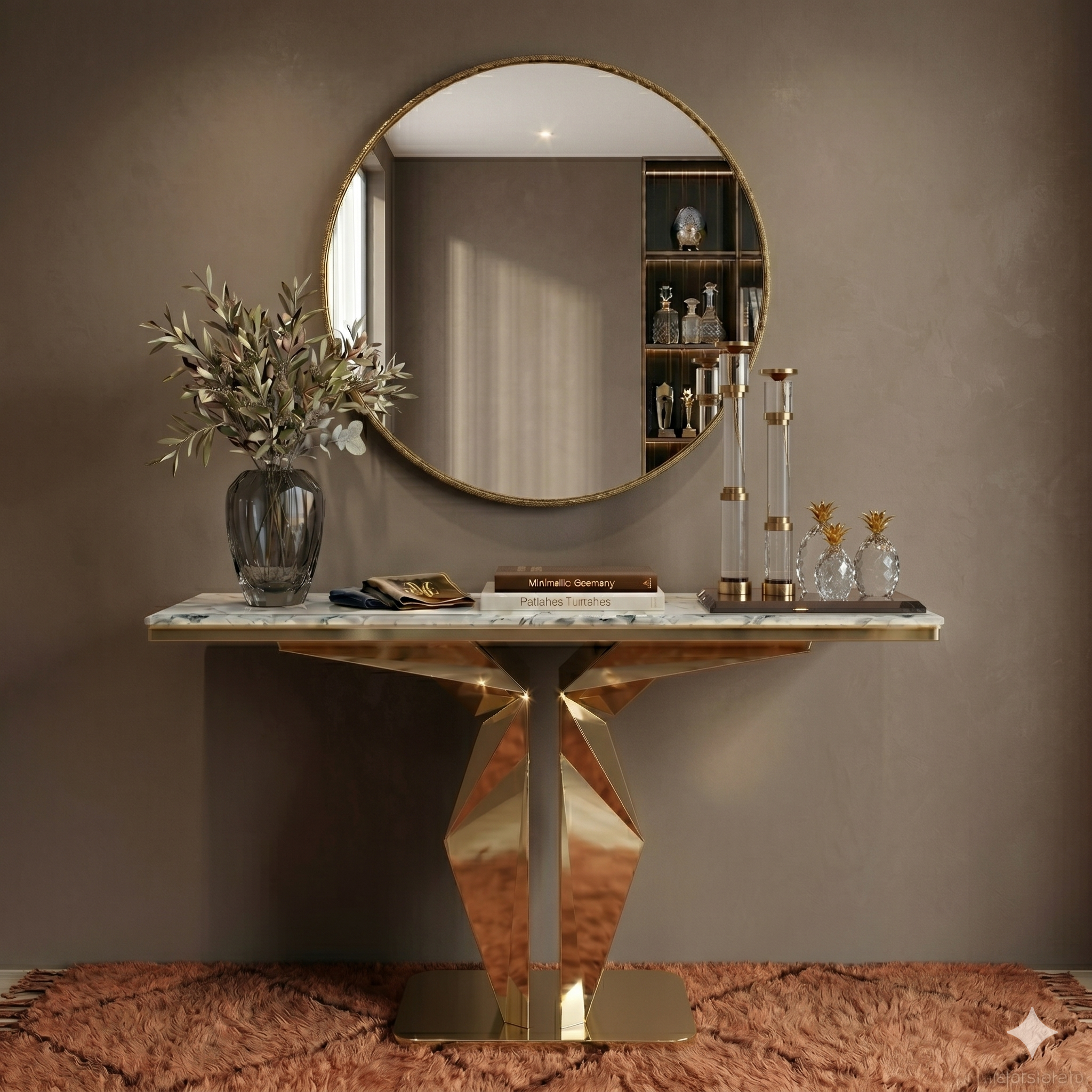 Modern Faux Marble Console Table - 160cm Gold