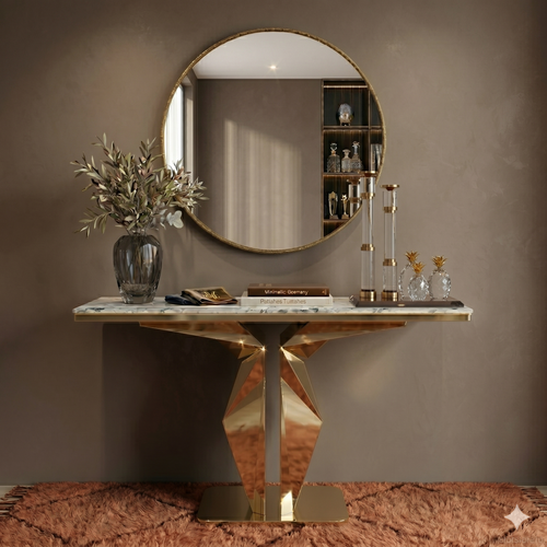 Modern Faux Marble Console Table - 160cm Gold