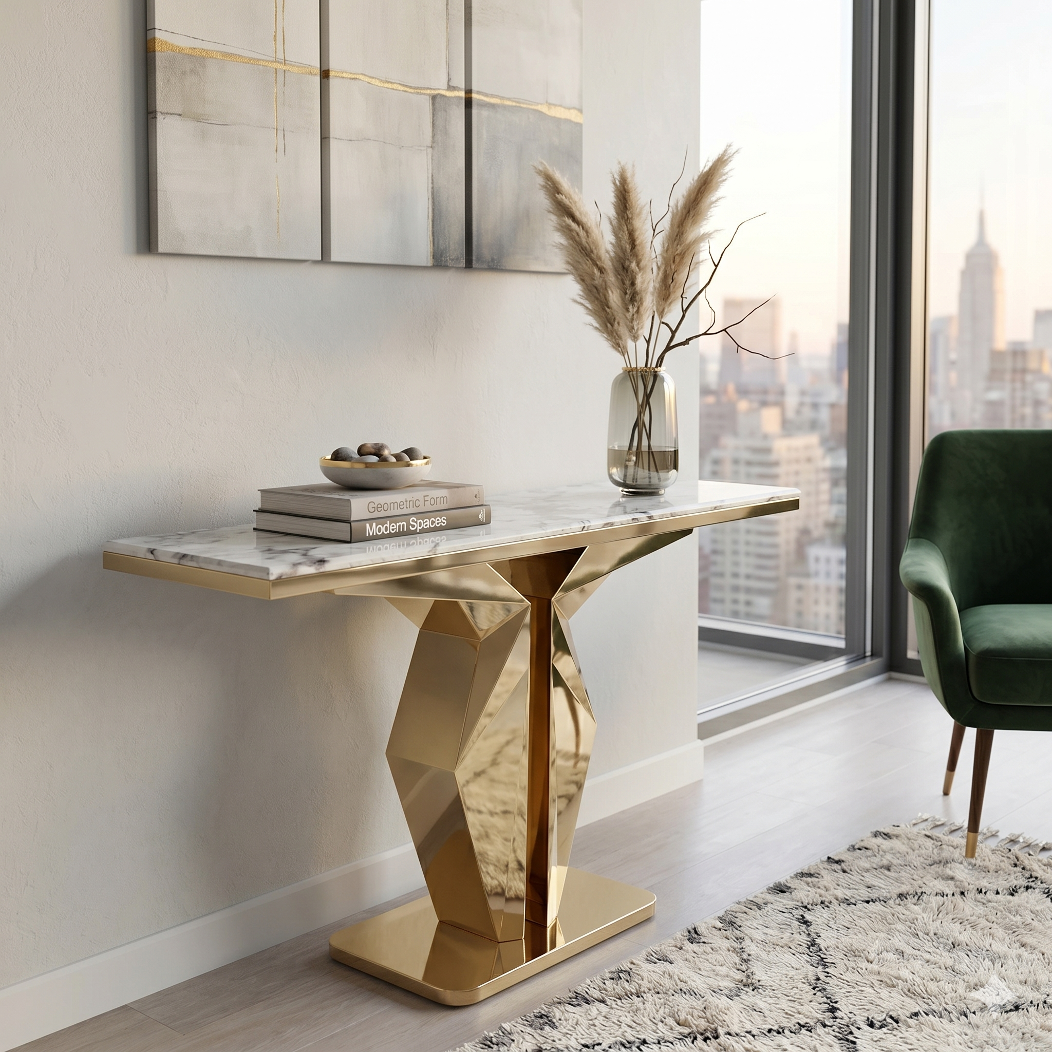 Modern Faux Marble Console Table - 160cm Gold