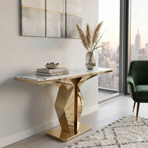 Modern Faux Marble Console Table - 160cm Gold