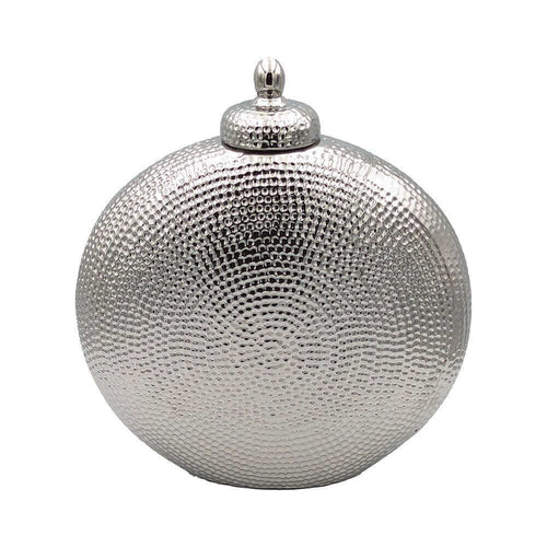 Modern Round Silver Lidded Ceramic Urn