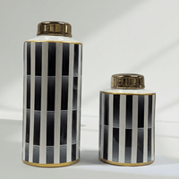 Striped Ceramic Ginger Jar Set - Gold Trim