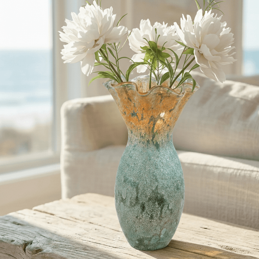 Murano Style Frosted Gold Glass Vase - 43cm