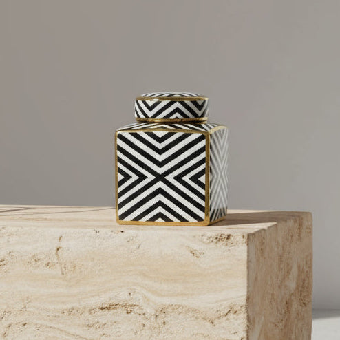 Navy and White Chevron Square Ginger Jar