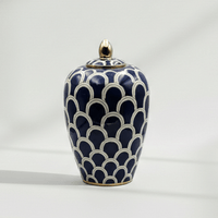 Navy Scallop Ceramic Urn - Medium