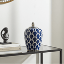 Navy White and Gold Ceramic Decorative Urn