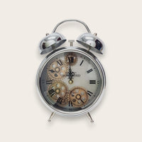 Polished Silver Exposed Gear Table Clock
