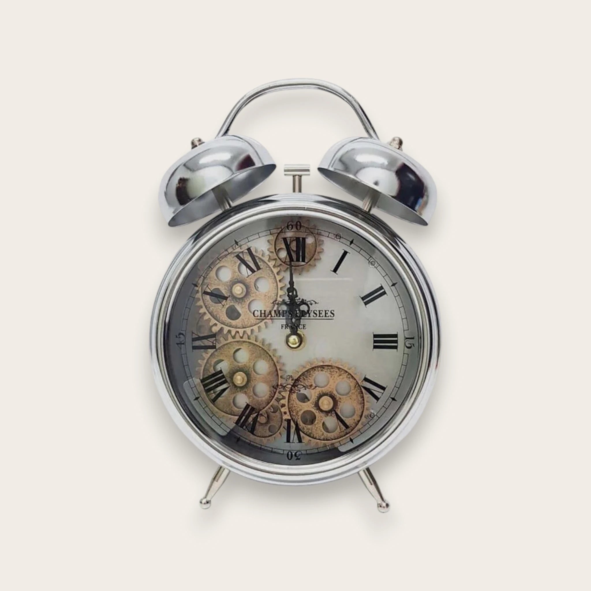Polished Silver Exposed Gear Table Clock