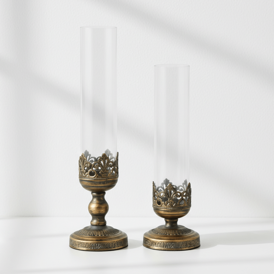 Ornate Rustic Gold Arabesque Candlesticks