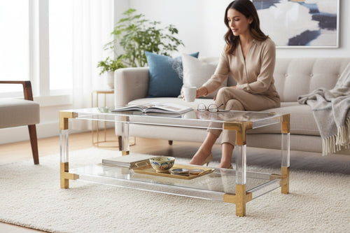 Minimalist Clear Acrylic Coffee Table - Gold