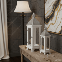 Provincial White & Silver Lantern Set