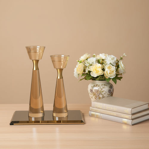Refined Crystal & Bronze Candle Holder Set