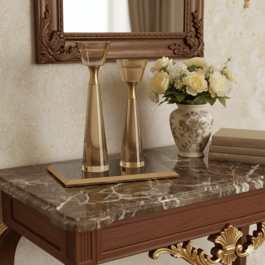 Refined Crystal & Bronze Candle Holder Set