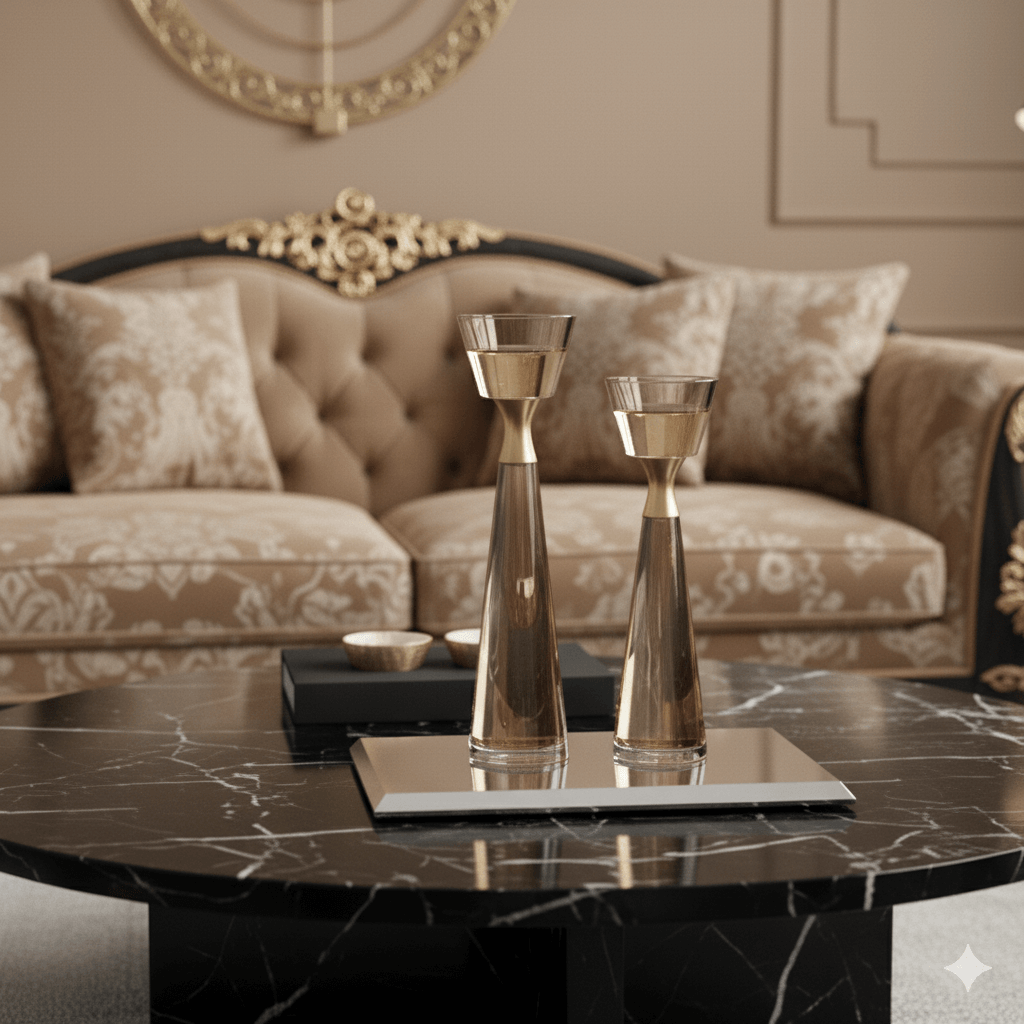 Refined Crystal & Bronze Candle Holder Set