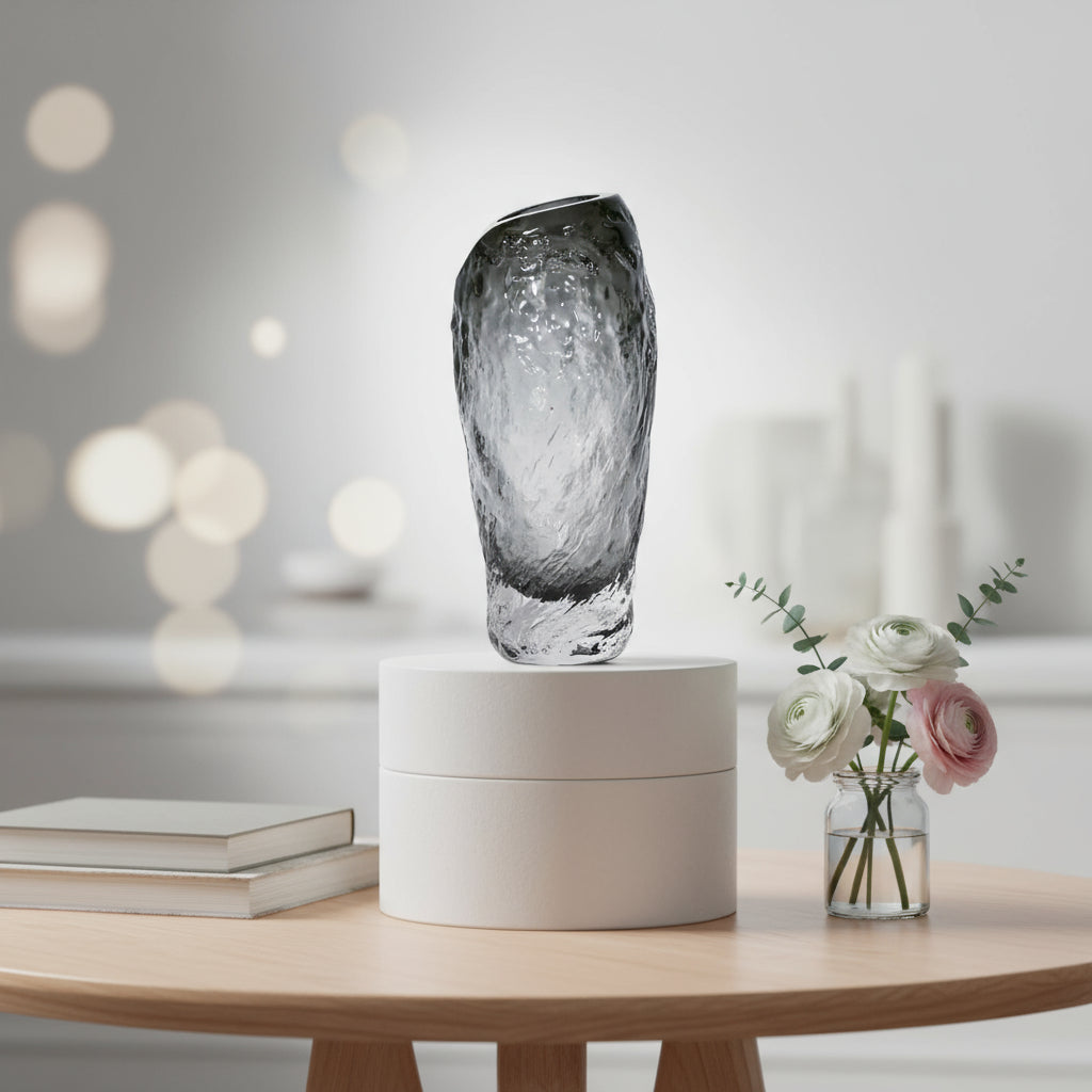 Rook Modern Art Deco Smoke Grey Glass Vase