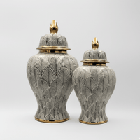 Olive Feather Ceramic Ginger Jar Set