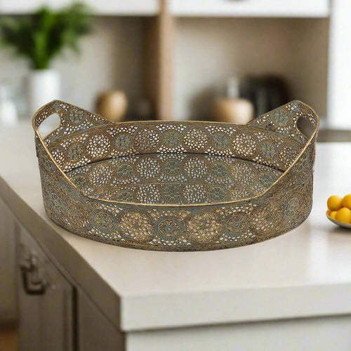Rustic Gold Oval Mirrored Perfume Tray