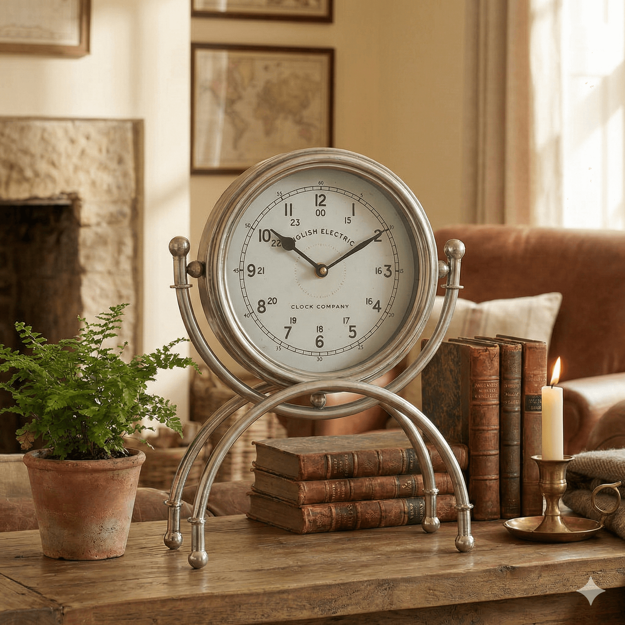 Rustic Silver Suspended Table Clock - 40cm