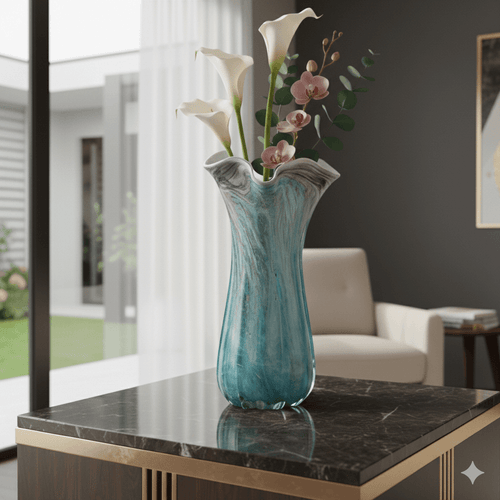 Seashell Design Porcelain Marble Finish Vase