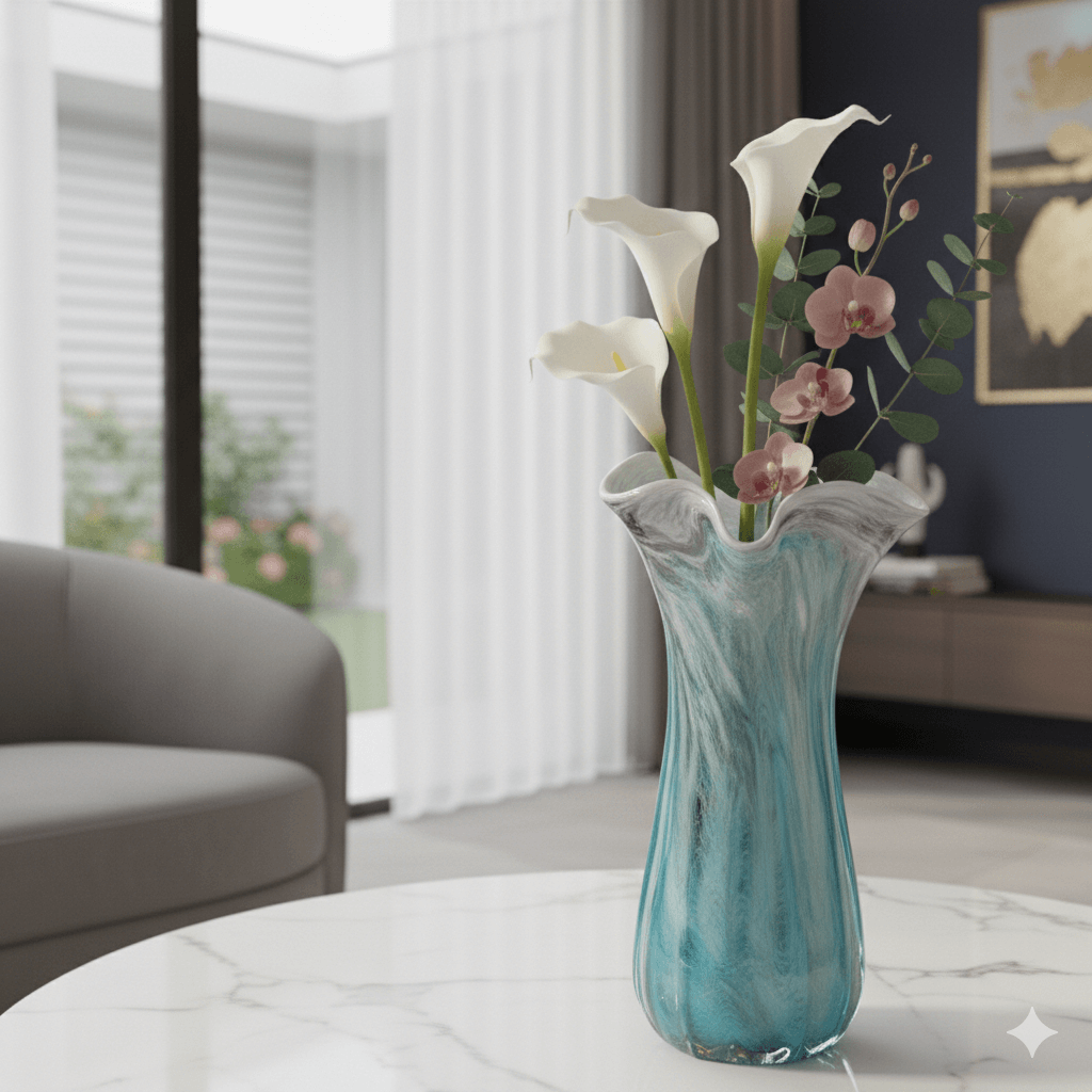 Seashell Design Porcelain Marble Finish Vase