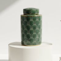 Green and Gold Palm Ceramic Ginger Jar - Large