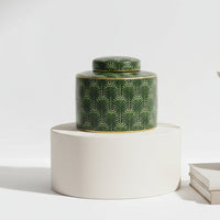 Green and Gold Palm Ceramic Ginger Jar - Small