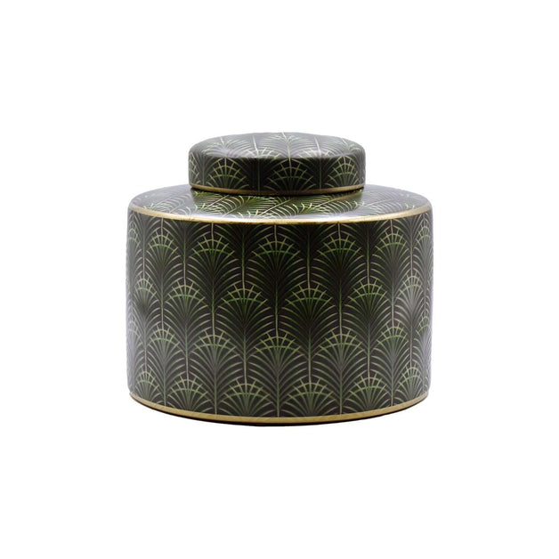 Green and Gold Palm Ceramic Ginger Jar - Small