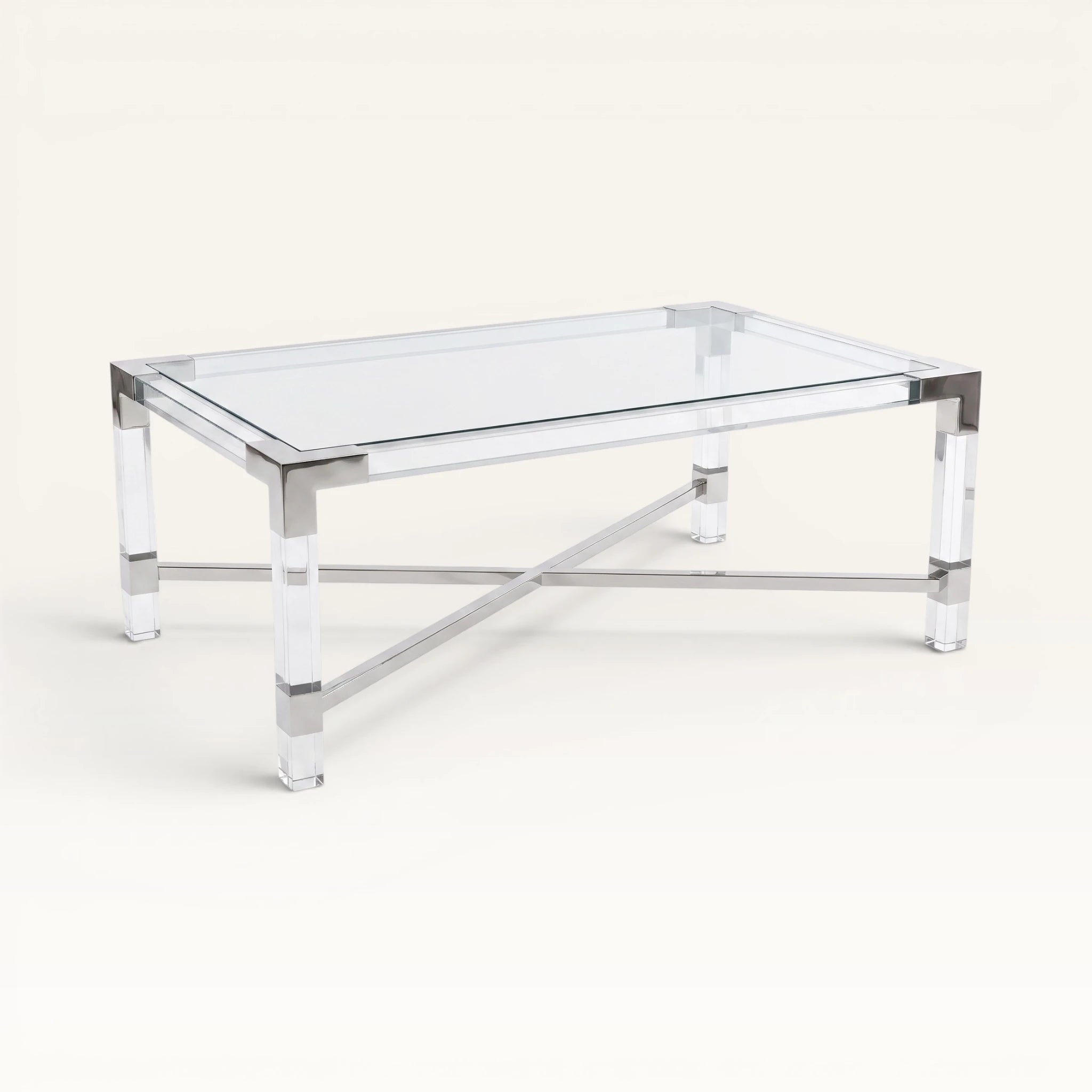 Minimalist Clear Acrylic Coffee Table - Chrome
