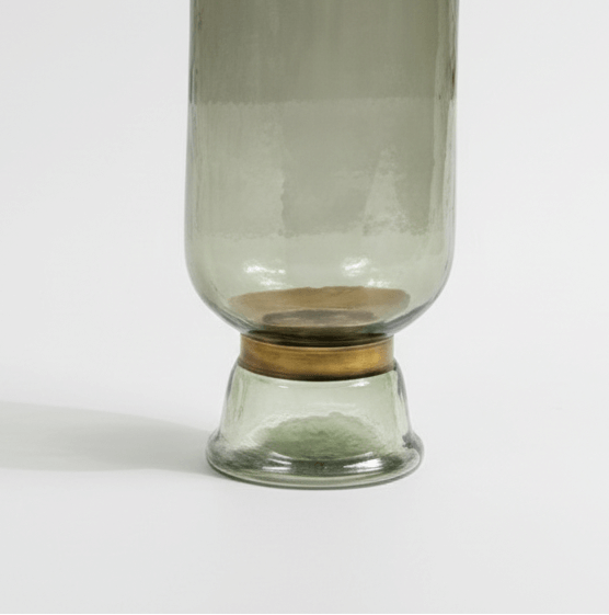 Smoked Green Glass Hurricane Candle Holder