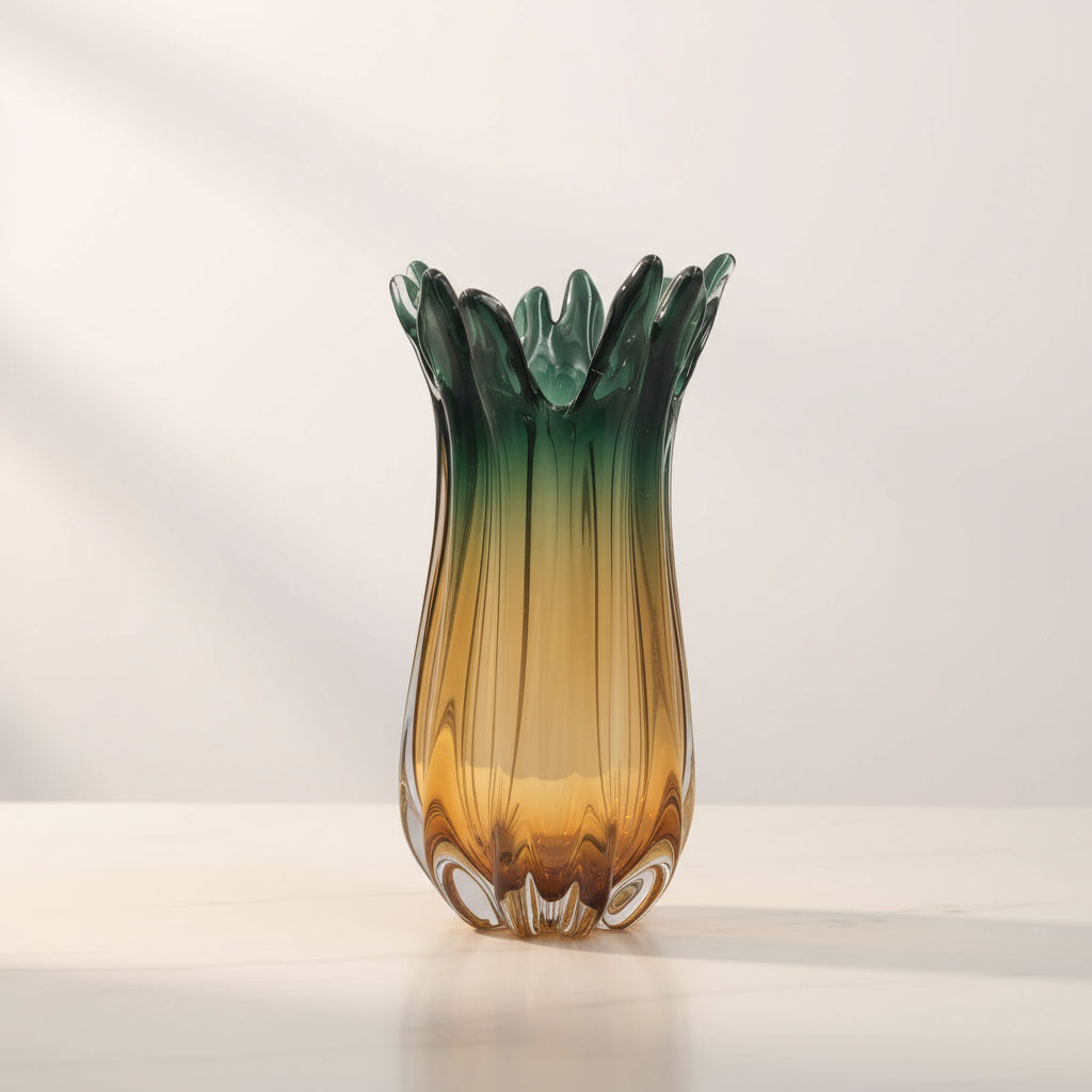 Striking Charcoal Yellow Art Glass Vase
