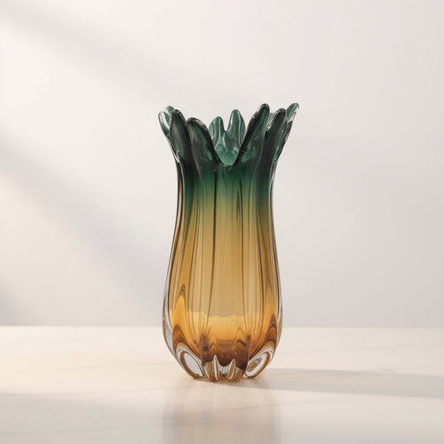 Striking Charcoal Yellow Art Glass Vase