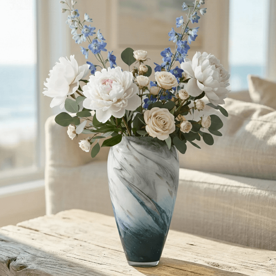 Modern Blue Swirl Glass Vase - 38cm