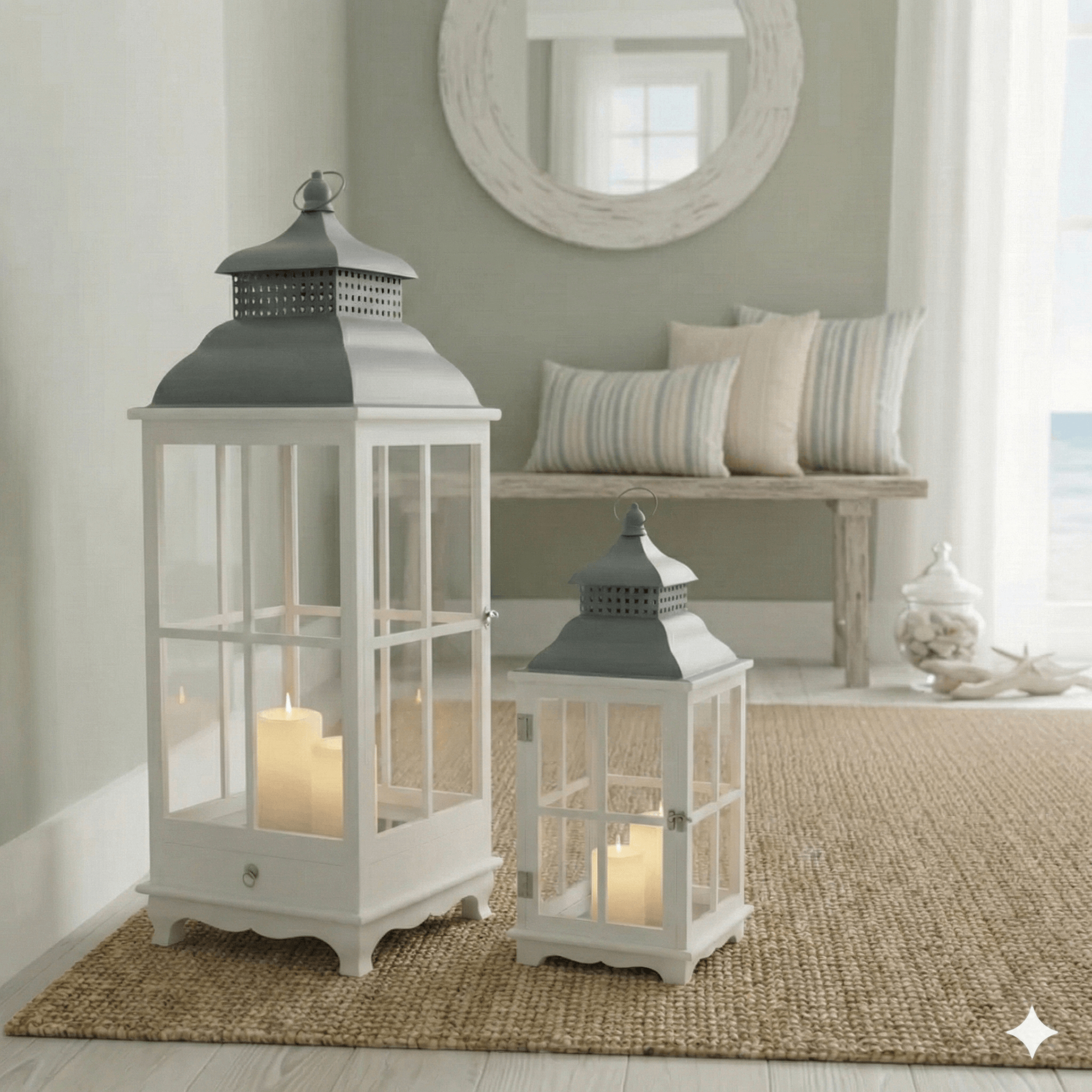 Tall Rustic Wood & Metal Lantern Set