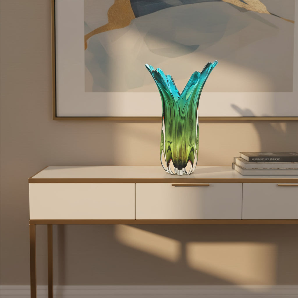Tall V-Shape Coastal Art Glass Vase