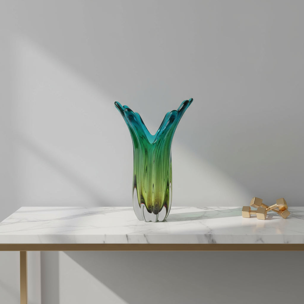 Tall V-Shape Coastal Art Glass Vase