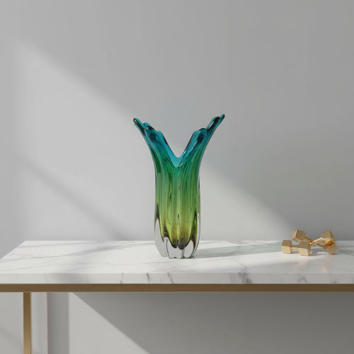 Tall V-Shape Coastal Art Glass Vase