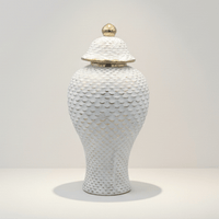 White Textured Ceramic Ginger Jar - Gold